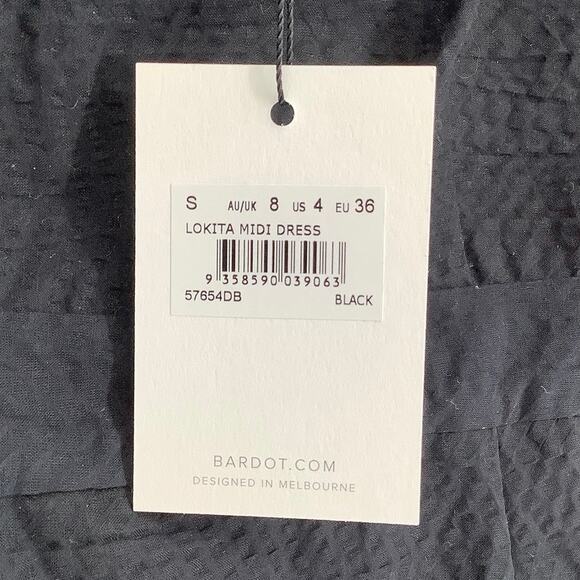 Bardot Size S Black Lokita Tiered Midi Dress Square Neck Spaghetti Straps OS18-4 - Picture 10 of 10